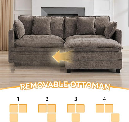 76'' Cloud Deep Seat Loveseat Sofa, Upholstered Modular 2-Seats Sectional Sofa Couch with Movable Ottoman, Modern Comfy Settee Loveseat for Living Room Set, Small Apartment, Brown