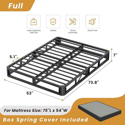 MAF 7 Inch Full Size Box Spring, High Profile Box Spring Full Size Bed Base, 3500 lbs Black Heavy Duty Metal Mattress Foundation with Easy Clean Fabric Cover, Easy Assembly