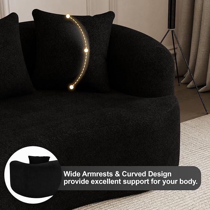69" Curved Loveseat Sofa, Modern Chenille Cloud Couch with Extra Deep Seat, Oversized Love Seat Couch for Living Room Bedroom Apartment Small Spaces, No Assembly Required, Black