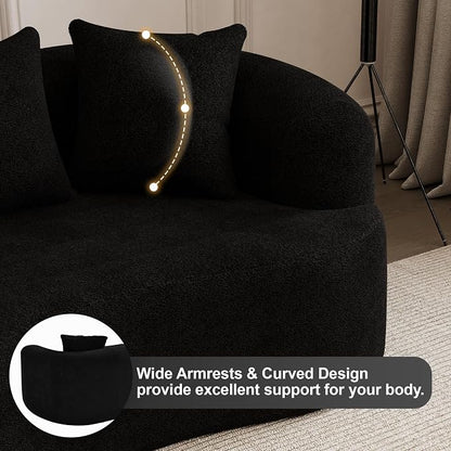 69" Curved Loveseat Sofa, Modern Chenille Cloud Couch with Extra Deep Seat, Oversized Love Seat Couch for Living Room Bedroom Apartment Small Spaces, No Assembly Required, Black