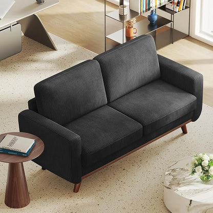 Vesgantti 68" Loveseat Sofa Black, Comfy Corduroy Couch with Spring Cushion and Solid Wood, Modern Extra Deep Seat for Bedroom, Living Room, Office