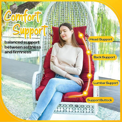 MAGIC ELEPHANT Egg Chair Cushion, Memory Foam Hanging Egg Chair Cushion Replacement, Indoor Outdoor Hammock Basket Swing Cushion with Headrest (Red)