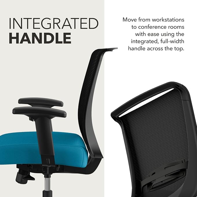 HON Convergence Ergonomic Office Chair with Mesh Back, Adjustable Arms, Lumbar Support, Synchro‑Tilt Desk Chair with Wheels for Home Office or Computer Use, Black Frame, Peacock