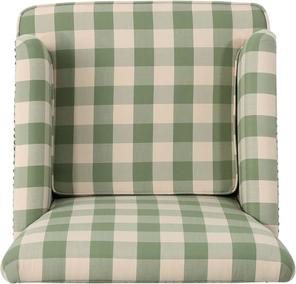 Christopher Knight Home Eve Modern Upholstered Club Chair, Wooden Living Room Accent Chair, Comfy Bedroom Reading Chair, Multifunctional Armchair, Green Checkerboard