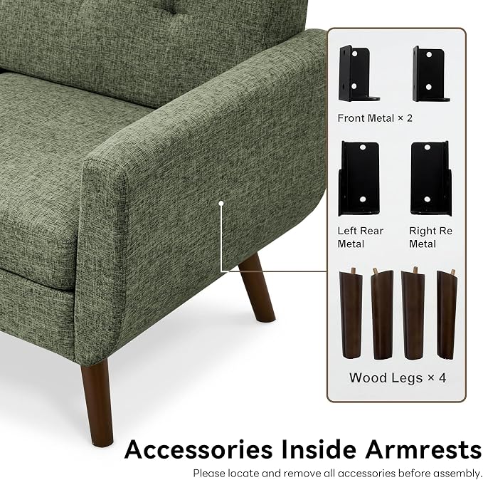 Tbfit Mid Century Modern Sofa Couch, Loveseat & Standard Sofa, Green | linen fabric