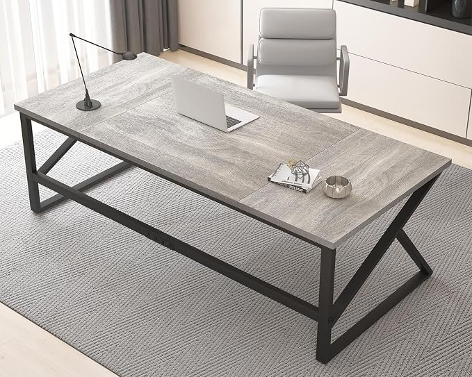 HSH 70 Inch Long Grey Desk, Large Home Office Computer Desk for 2 People, Industrial Wood and Metal Executive Work Writing Study Gaming Desk Table, Modern Bedroom Simple PC Laptop Desk Double Desk