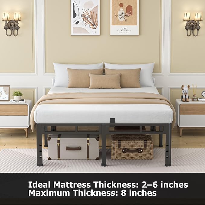 NKZ 24 Inch King Size Bed Frame, Metal Bed Frame & Box Spring 2 in 1 Platform with Round Corner Legs, 4000Lbs Heavy Duty Metal Frame, Mattress Slide Stopper, Headboard Hole, Noise-Free, Easy Assembly
