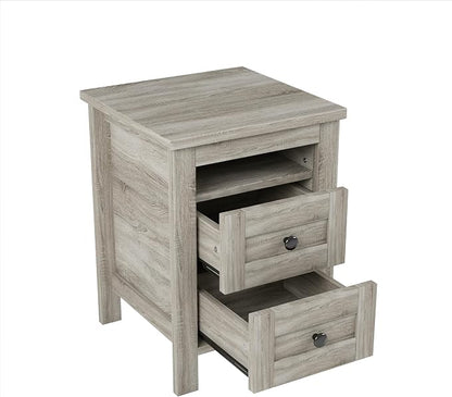 3 Pieces Bedroom Furniture Set Full Size Bed Frame with Storage Headboard and Charging Station, Farmhouse Platform Bed Frames with Nightstand and Dresser, for Bedroom, Living Room (Gray, Full)