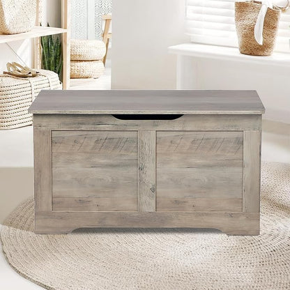 Timberer 31.5" Storage Chest, Wooden Storage Bench, Lift Top Toy Chest with 2 Safety Hinges, Large Toy Box, Entryway Shoes Bench for Living Room, Bedroom, Grey