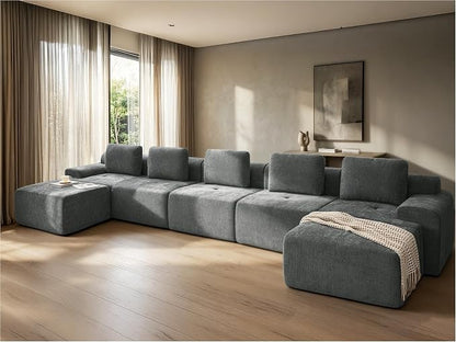 196" U Shaped Oversized Boneless Couch, Comfort Cloud Sectional Couches for Living Room, Modular Sofa High Back & Extra Deep Seat, No Assembly, Soft Chenille (Dark Grey, 196 inch-U shaped（5+2）)