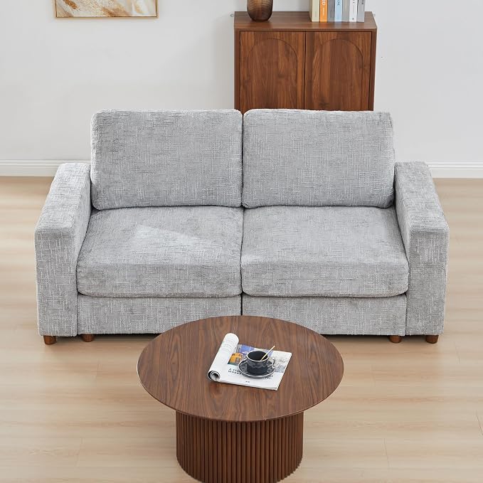 ORRD Comfy Loveset Couch, Chenille 2 Seat Sofa with Pillows, Modern Loveseat Sofa with Storage for Apartment, Living Room, Grey