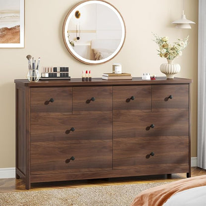 Vabches Kids Dresser Cabinet with 8 Drawers, Changing Table for Nursery with Open Shelves, Multi-Functional Chest of Drawers, Kids Bedroom Furniture, Nightstand for Children's Room, Walnut
