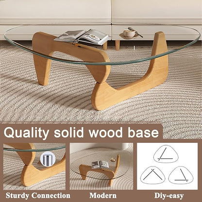 Glass Coffee Table, Mid Century Modern Coffee Table, Coffee Table for Living Room Center Table Suitable for Bedroom Living Room Reception Office Tables (Wood/Transparent, Large)