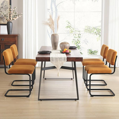 ONEVOG Velvet Dining Chairs Set of 4, Upholstered Kitchen Dining Room Chairs with Striped Open Back, Comfy Orange Chair Armless, Dinner Chair for Party, Black Chrome Metal Legs