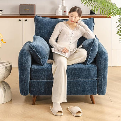 Rexulqo Oversized Accent Chair with Seats Storage,Comfy Living Room Chairs with 2 Throw Pillow,Upholstered Mid-Century Armchair,24.5'' Deep Seat,Big Reading Chair for Bedroom,Office,Chenille,Blue