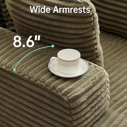 Boneless Chaise Lounge Chair, 54" Oversized Cloud Couch Sofa with Deep Seat, Plush Corduroy Reading Chair for Living Room, Bedroom, Reading Nook, Apartment, Gaming Room & Movie Nights, Green