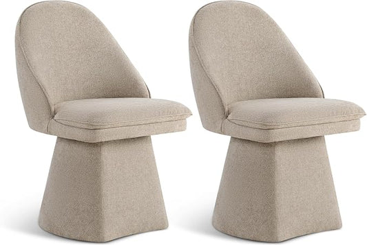 KISLOT Swivel Dining Chairs Modern Desk Chair Upholstered Linen Fabric Side Chair for Kitchen Dining Room Bedroom,Khaki,2 Box