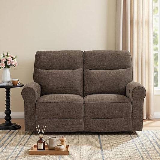MCombo 64.6" Wall Hugger Power Loveseat Recliner Sofa with USB Ports, Reclining Loveseat for Small Spaces Living Room RV, Fabric PR635M1 (Dark Brown)