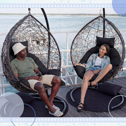 Tudomro Waterproof Egg Chair Cushion with Pillow Filling 2.58 kg Replacement Rocking Wicker Chair Cushion 48" x 32" High Back Hanging Swing Hammock Pad Thicken for Outdoor Patio Garden(Black)