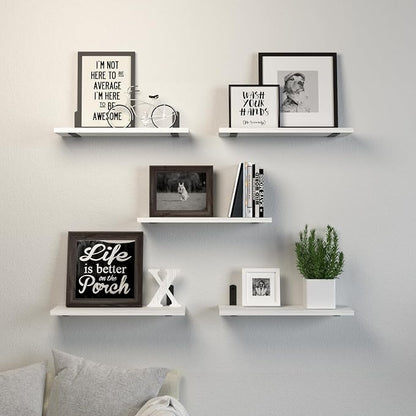 DOLLFIO Floating Shelves, 5 Sets Wall Shelves, Wooden Floating Shelves for Bedroom Wall Décor, Wall Mounted Floating Bathroom Shelf for Storage, Floating Book Shelf, Living Room – White