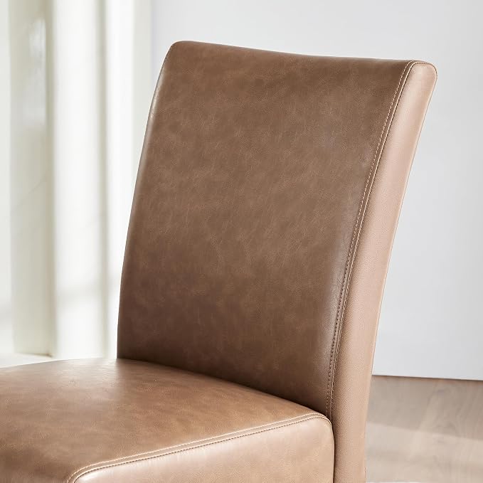 Watson & Whitely Modern Upholstered Dining Chairs, Faux Leather, Brown | Solid Wood Legs, Padded Seat, Low Back, Armless Kitchen Chairs for Dining Room, Restaurant, Set of 2