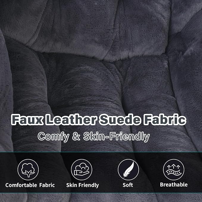 Lazy Chair with Ottoman, Modern Accent Chair Lounge Leisure Sofa Chair with Armrests, Reading Chair and Folding Footstool for Living Room, Bedroom, Office, Plush Navy