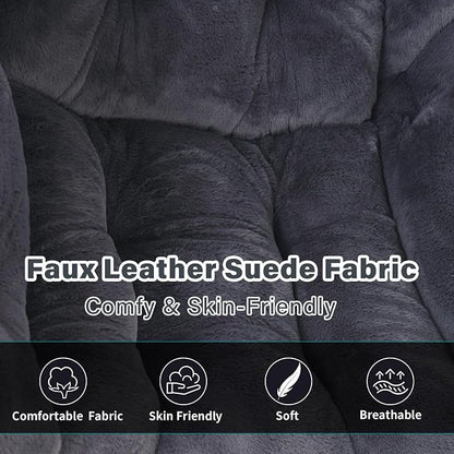 Lazy Chair with Ottoman, Modern Accent Chair Lounge Leisure Sofa Chair with Armrests, Reading Chair and Folding Footstool for Living Room, Bedroom, Office, Plush Navy