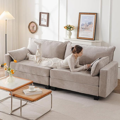 94'' Modular Sectional Sofa with All Seats Storage,Oversized 3-Seater Comfy Couches with Throw Pillows,Big Loveseat for Living Room,Bedroom,Chenille,Khaki