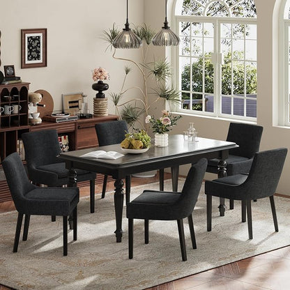 Modern Dining Room Chairs Set of 4 with Mid Back and Wood Legs, Upholstered Kitchen Chairs for Dining Room/Living Room, Black