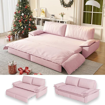 70.1" Sofa Bed Queen Size, Pull Out Couch Bed, 3-in-1 Convertible Sleeper Sofa with Cushion Armrest, Modern Velvet Futon Couch for Living Room, Small Space, Apartment, Bedroom, Pink