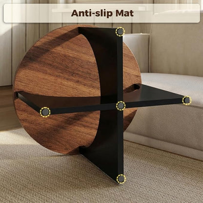 LIKIMIO Nesting Coffee Tables Set of 2, 31.5" Round Side Tables for Living Room, Wooden End Table, Walnut
