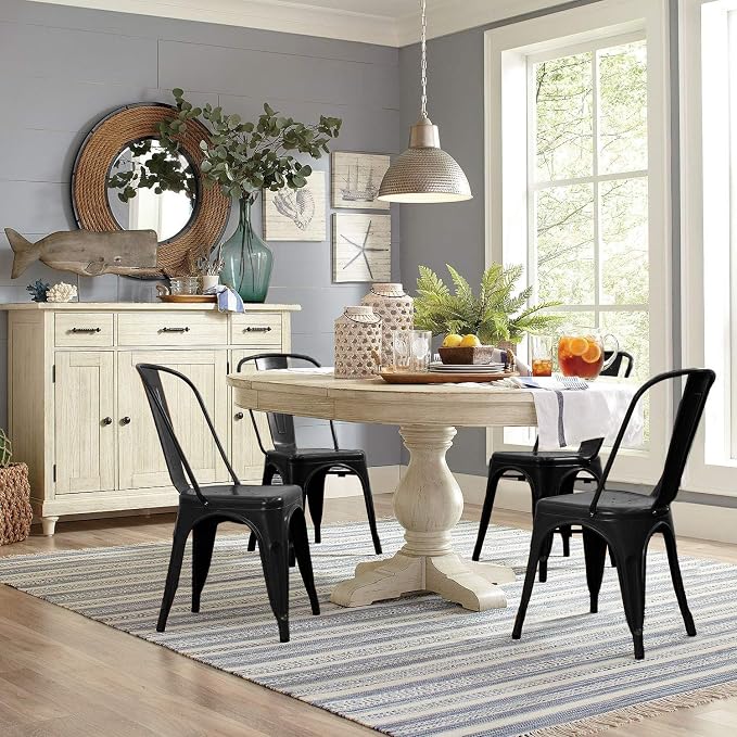 Devoko Metal Dining Chair Set of 4, 18 Inch Seat Height Chair, Stackable Classic Trattoria Metal Chairs 300 Weight Capacity for Indoor Outdoor Home Kitchen Patio Cafe Restaurant Use