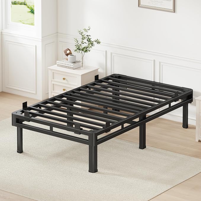 Superay Twin XL Bed Frame, 18 inch Metal Bed Frame & Box Spring 2 in 1 Design, Double Layer Bed Frame with Rounded Legs, Heavy Duty Platform Support 4000lbs, with Matress Gasket & headboard Adapter