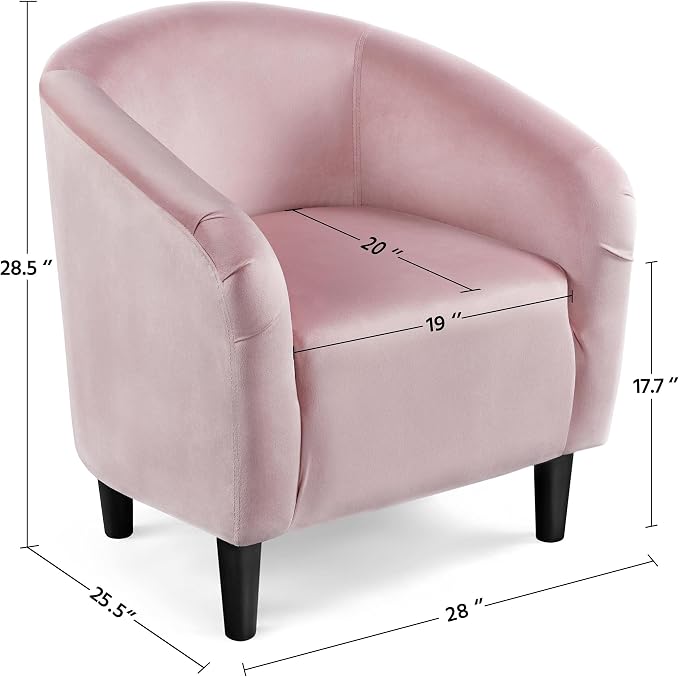 Topeakmart Velvet Accent Chair, Modern Club Chair Upholstered Armchair with Solid Legs Comfy Sofa Chair for Living Room/Bedroom/Waiting Room, Pink