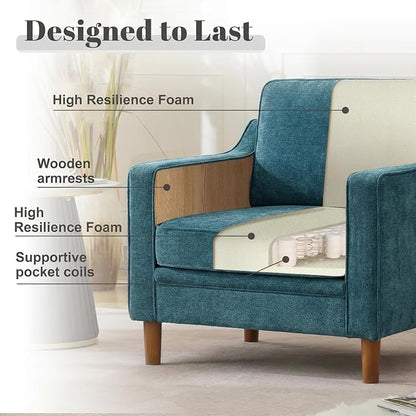 Kingfun Accent Chair Set of 2, Living Room Chairs, Mid Century Reading Armchair, Chenille with Solid Wood Foot, Upholstered Modern Decor for Bedroom, Apartment