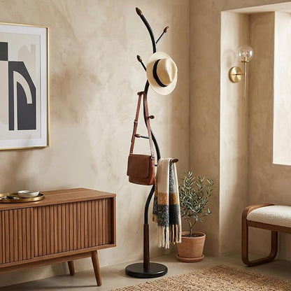 Roundhill Furniture Arles Metal Black and Walnut Standing Coat Rack
