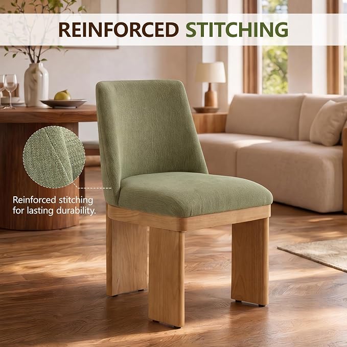 RIVOVA Upholstered Dining Chairs Set of 2, Modern Wooden Dining Room Chair Linen Fabric Kitchen Chairs Farmhouse Dinner Chair, Green
