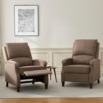 VKNOW Recliner Chair, Fabric Recliner with Soft Armrest, Home Theater Seating with Adjustable Push Back and Lumbar Support, Single Sofa for Adults, Lounge Chair for Living Room, Bedroom（Brown）