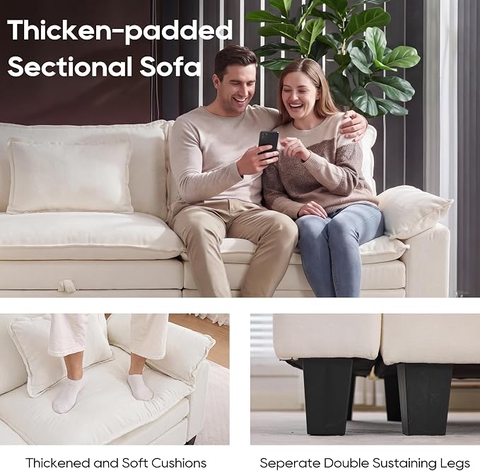 URRED Oversized Modular Sectional Sofa, 122" U Shaped Modern Comfy Cloud Couch with Movable Ottoman & Pillows, Deep Seat Couches for Living Room, Bedroom or Apartment (Chenille Beige, 122" U Shaped)