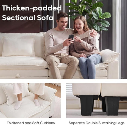 URRED Oversized Modular Sectional Sofa, 122" U Shaped Modern Comfy Cloud Couch with Movable Ottoman & Pillows, Deep Seat Couches for Living Room, Bedroom or Apartment (Chenille Beige, 122" U Shaped)