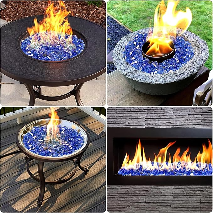 Mr. Fireglass 20 Pounds Cobalt Blue Reflective Fire Glass, 1/2 Inch High Luster Tempered Glass Rocks for Fire Pit Table Fireplace and Landscaping, Decorative Propane Gas Fireplace Glass Rocks