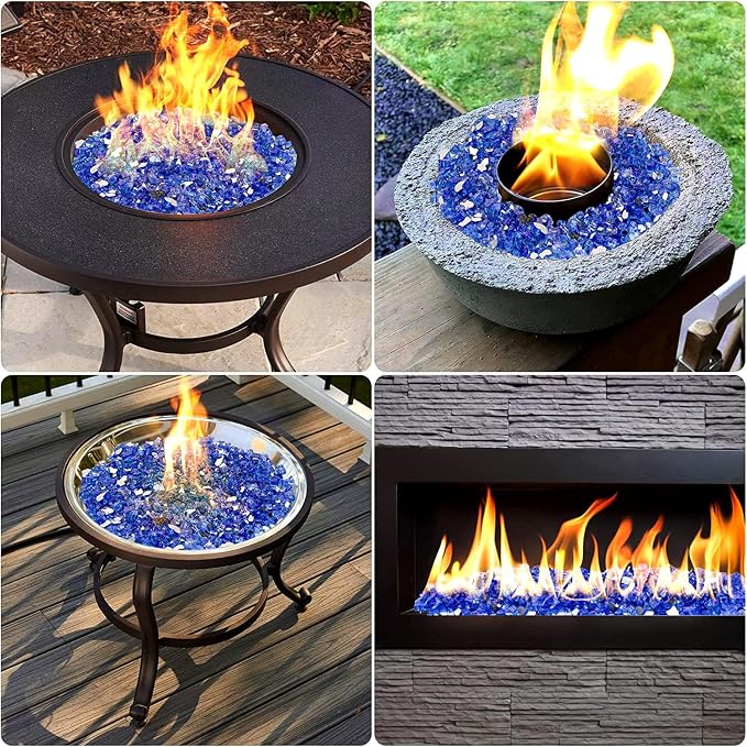 Mr. Fireglass 10 Pounds Fire Glass - 1/4 Inch High Luster Reflective Tempered Glass Rocks for Fireplace Fire Pit Table and Landscaping, Cobalt Blue
