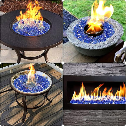 Mr. Fireglass 10 Pounds Fire Glass - 1/4 Inch High Luster Reflective Tempered Glass Rocks for Fireplace Fire Pit Table and Landscaping, Cobalt Blue