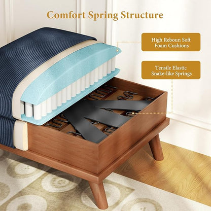 Vesgantti Large Ottoman for Modular Sofa, 29.5" Corduroy Ottoman with Spring Cushion, Rectangle Foot Rest for Couch, Entrance Footstool with Wood Legs, Footstool for Living Room, Bedroom, Dark Blue