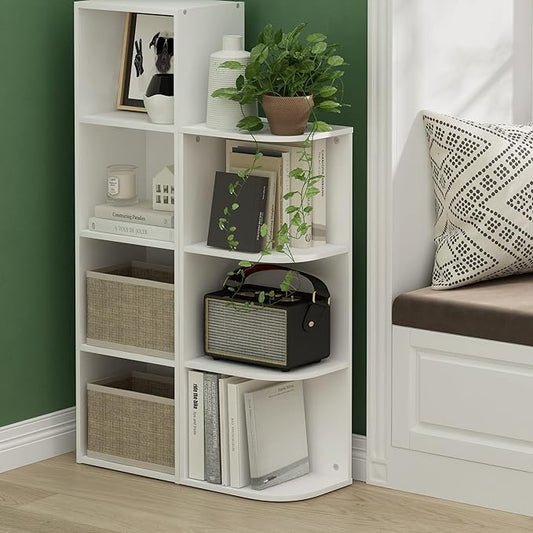 Furinno PASIR Book Shelf, 3-Tier Corner Bookshelf with Open Shelf, Standing Bookcase, 9.3 x 12 x 31.5 for Organization and Storage, for Living Room, Bedroom, Home Office, White