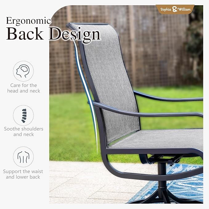 Sophia & William Patio Set with Umbrella Outdoor Dining Set for 6 with 13ft Umbrella Orange Red, 6 x Patio Chairs Grey, 1 Wood Like Outdoor Dining Table for Deck Lawn Garden (No Umbrella Base)