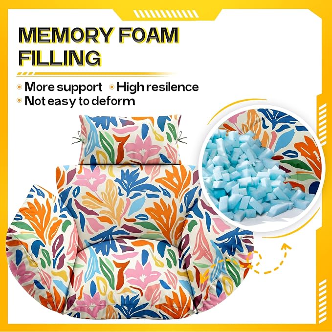 MAGIC ELEPHANT Egg Chair Cushion, Memory Foam Indoor Outdoor Hanging Egg Chair Cushion Replacement, Patio Basket Swing Cushion with Headrest (Multicolor Leaves)