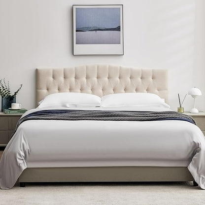 Tufted Upholstered Queen Size Headboard Only, Adjustable 38-50 in, Beige | Queen Headboard for Queen Size Bed, Durable Linen Fabric Headboards, Modern Diamon Design Wood Head Board