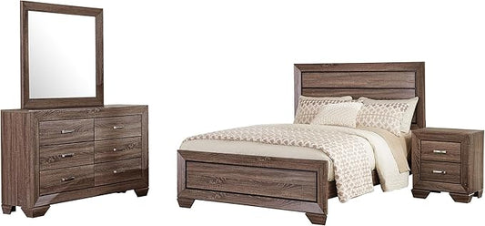 Coaster Home Furnishings Kauffman Transitional 4-Piece Bedroom Set California King Size Panel Bed Frame 54-inch Headboard Washed Taupe 204191KW-S4