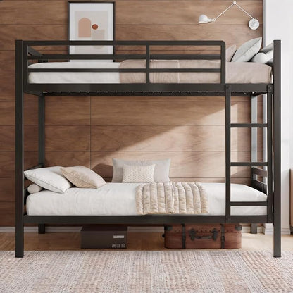 Einhomn Bunk Bed Full Over Full, Heavy Duty Metal Bed with Ladder and Full-Length Guardrail, Under-Bed Storage Space, No Box Spring Needed, Noise Free, Black